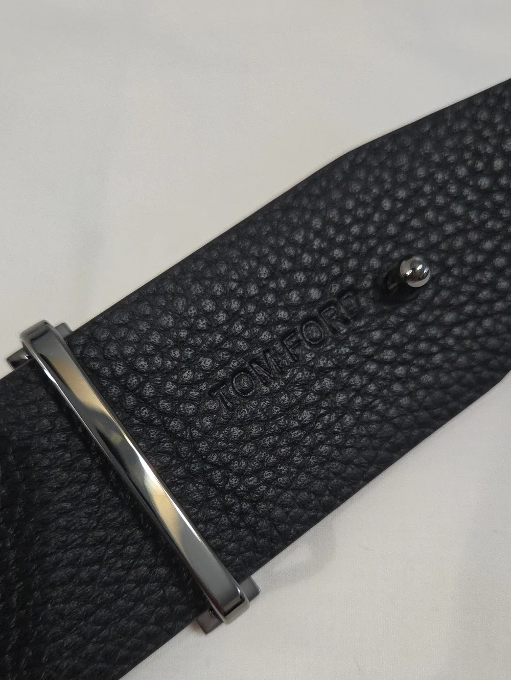 Tom Ford Black & Brown Leather Belt with Black Chrome T Accent